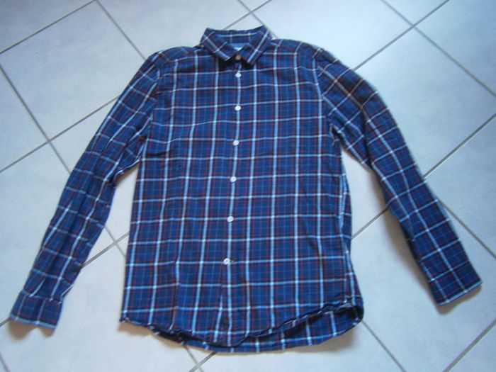 Chemise à carreaux bleu marine JULES Taille M - photo numéro 2