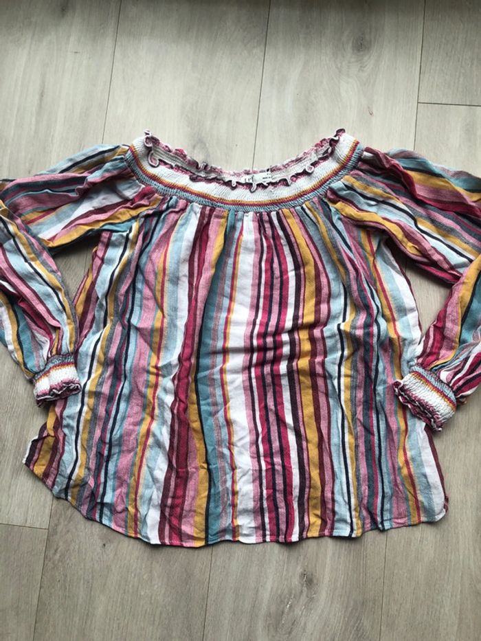 Blouse crop manches longues rayée Zara taille S lin viscose