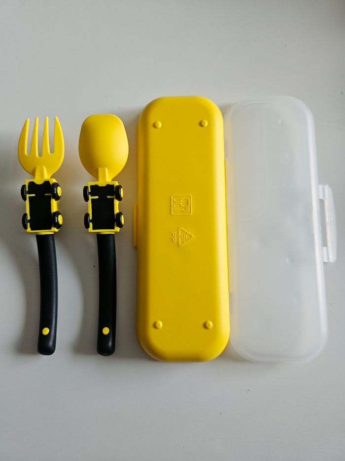 Couverts bébé chantier jaune avec étui rigide - photo numéro 2