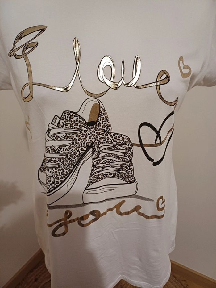 T-Shirt blanc neuf avec motifs Made with Love taille S/M 36/38 - photo numéro 2