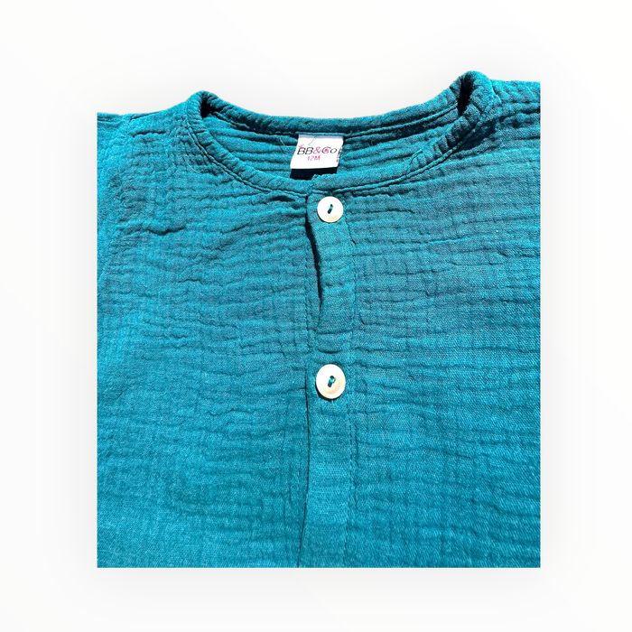 Barboteuse gaze de coton vert paon BB&Co 12 mois TBE (11€) - photo numéro 4