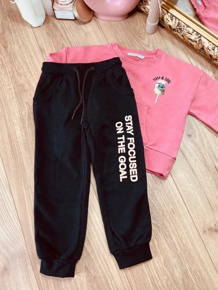 Taille 3 ans tenue 2 pièces fille Monoprix eldys rose et noir * jogging * 🩷 - photo numéro 4