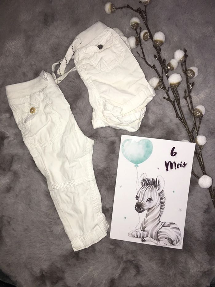 Lot pantalon et short blanc 6 mois