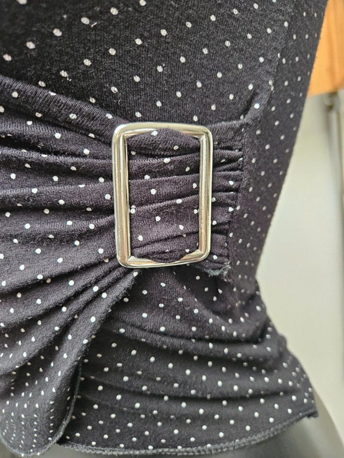 Blouse croisée noir à pois blanc taille S - photo numéro 3
