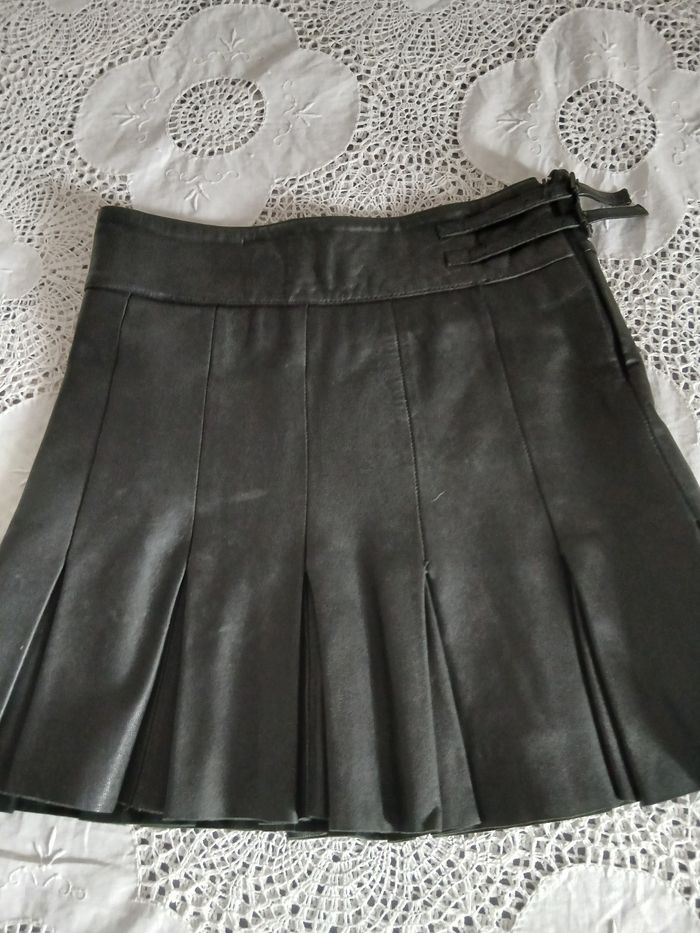 Jupe cuir agneau jupe cuir plissée devant, derrière - photo numéro 3
