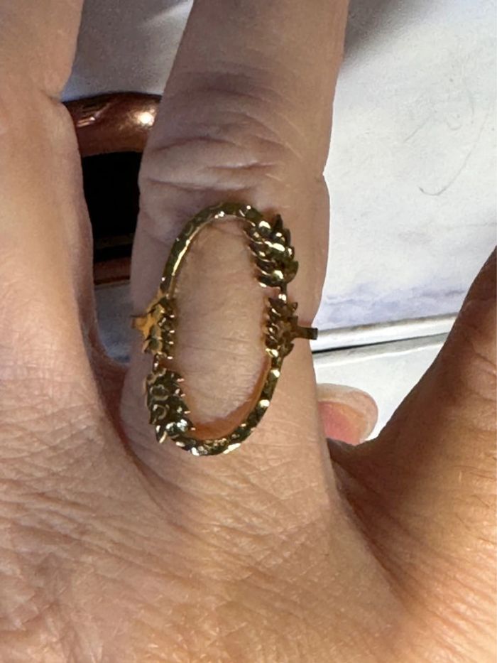 Bague ovale ouverte bordée d’épi de blé laurier réglable acier inoxydable or - photo numéro 3