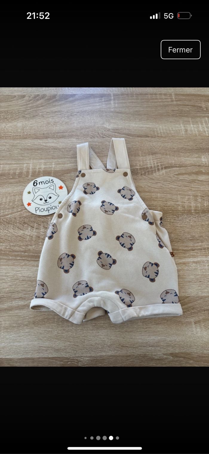 Ensemble Polo body marinière et salopette short petit tigre 6 mois NEUF Obaibi - photo numéro 5
