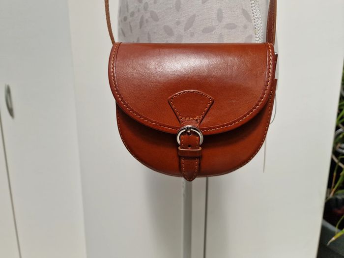 Sac Bandoulière Vintage Cuir Véritable Camel Vera Pelle - photo numéro 4