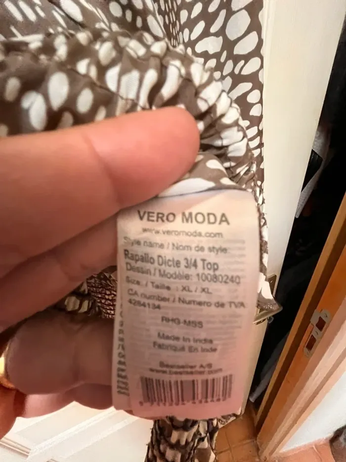 Top blouse Marron clair à motif blanc taille 42 - Vera Moda - photo numéro 6