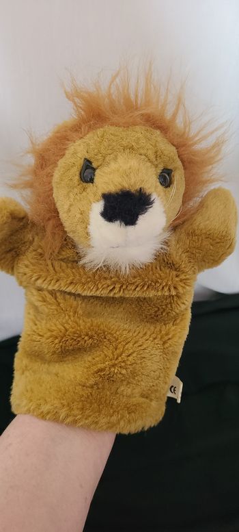 LION DOUDOU CP MARIONNETTE PELUCHE A MAIN MARRON