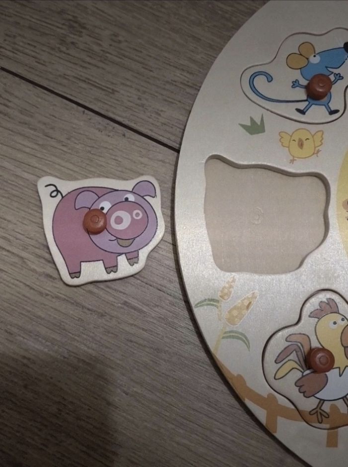 Puzzle en bois horloge et animaux - photo numéro 3