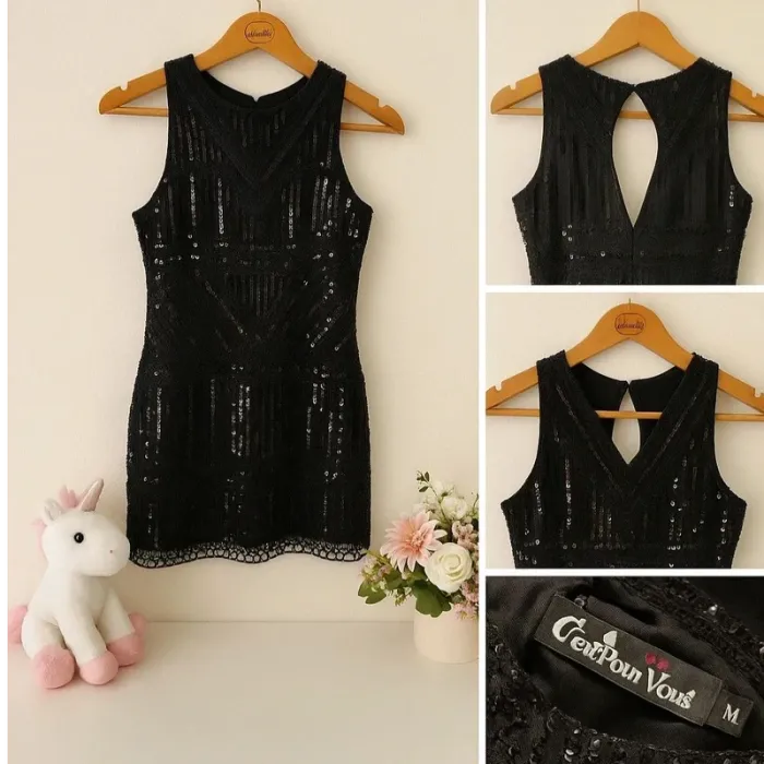 Robe noire à sequins Femme C'est Pour Vous Paris T M