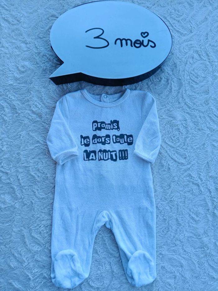 Pyjama grenouillère velours Mixte 3 mois promis je dors toute la nuit bébé rêve