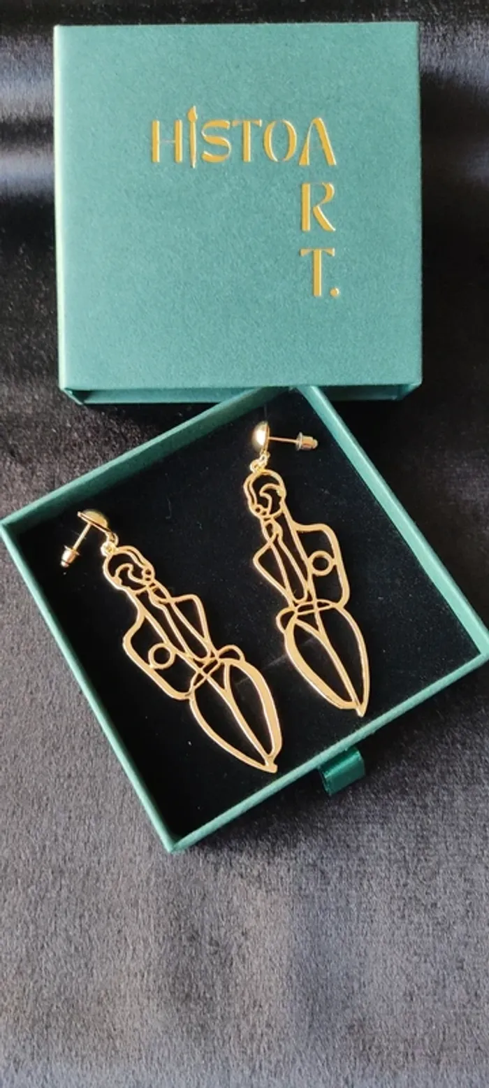 Coffret cadeau bijoux boucles d'oreilles dorées femme art abstrait Neuve - photo numéro 2