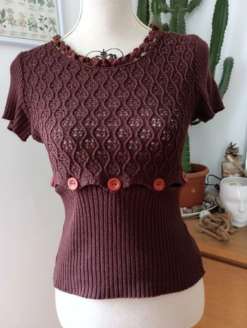 Top pull ajouré chocolat la fée maraboutée vintage taille 36/S