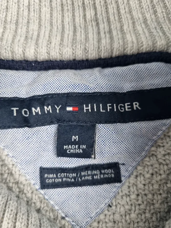 Pull Tommy Hilfiger gris clair torsadé – Taille M Homme (mesures en photos) - photo numéro 7