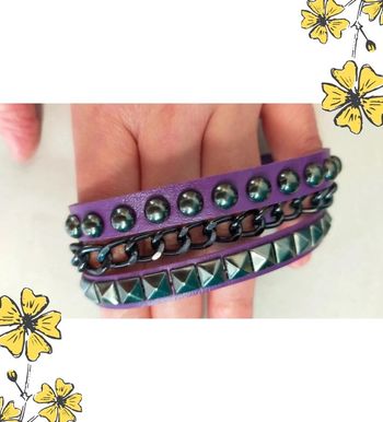 Bracelet manchette violet à clous et chaînes – Collection Reflets de Lavande