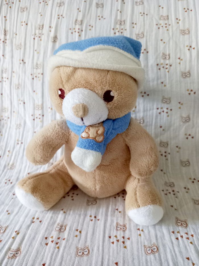 Peluche ours bonnet et Écharpe Bleu Gingo Bilboa