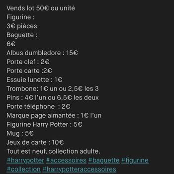 Vends lot ou unité collection accessoires Harry Potter