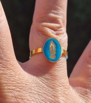 Bague acier inoxydable or réglable pmedailke résine turquoise vierge