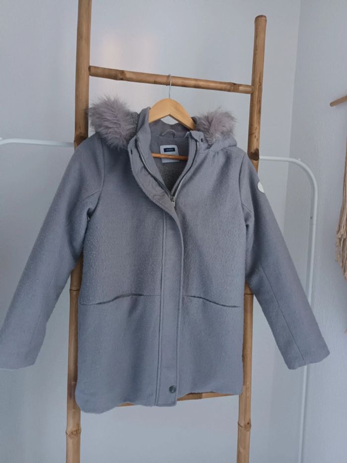 Joli manteau à capuche en laine gris très chaud Okaïdi 12 ans