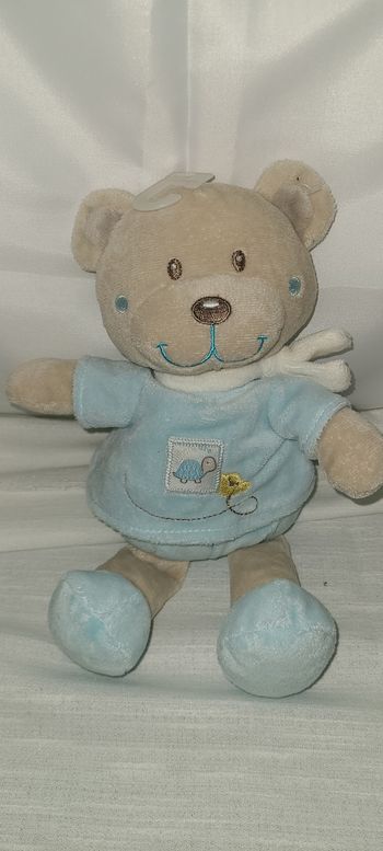 Doudou ours beige bleu blanc tortue TEX BABY