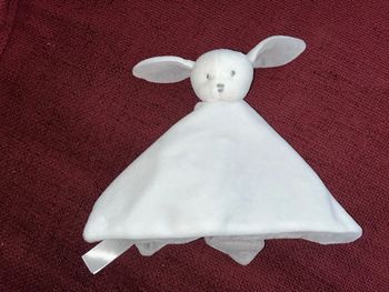 Doudou, lapin blanc gris