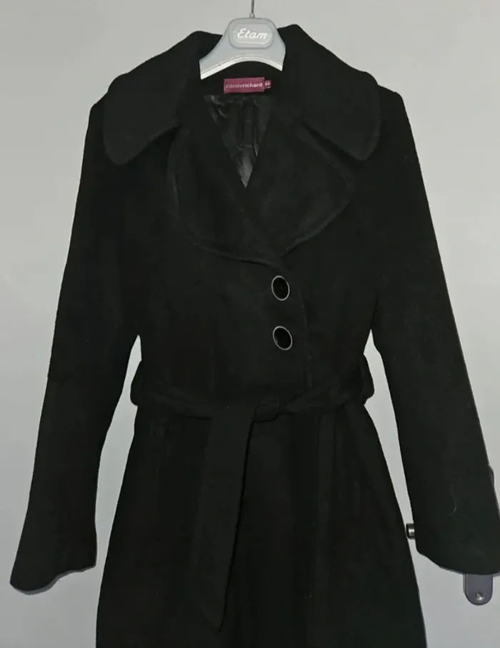 Manteau Carole Richard Laine & Mohair T40- Chic et chaud avec ceinture - photo numéro 2