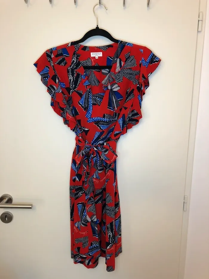 Robe à volants rouges à motifs noeuds Claudie Pierlot taille 38 - photo numéro 12