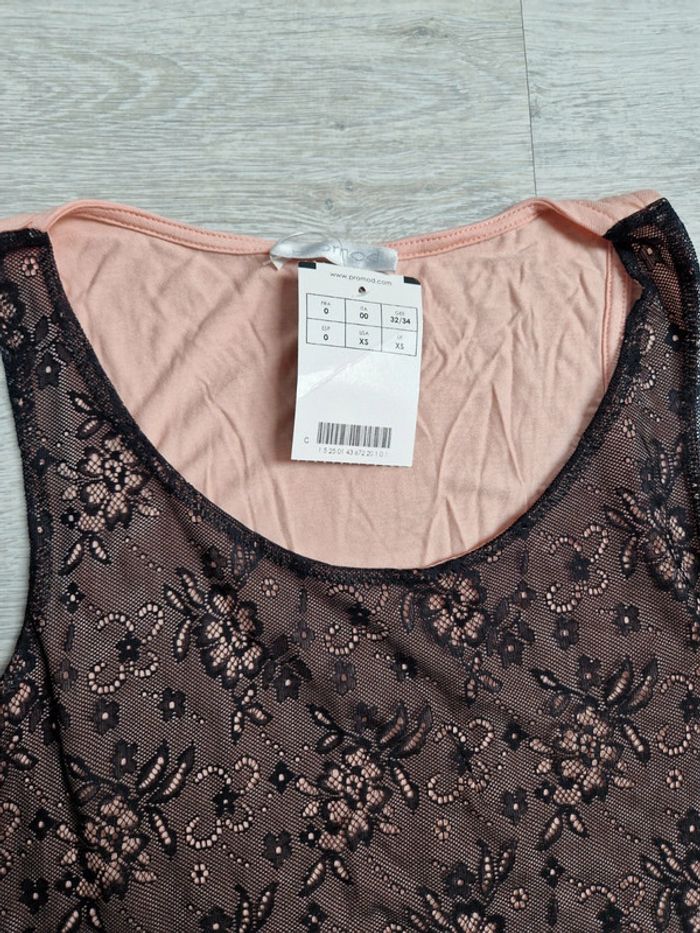 Débardeur promod XS neuf avec étiquette rose et noir effet dentelle - photo numéro 2