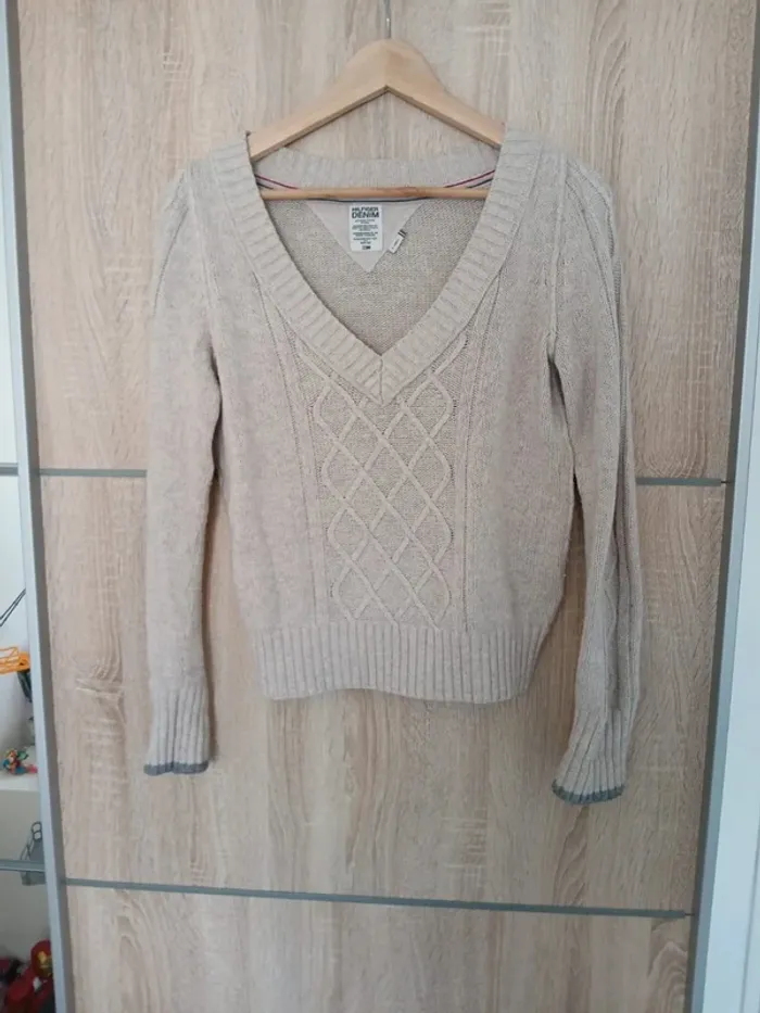 Pull col V tommy hilfiger XS beige