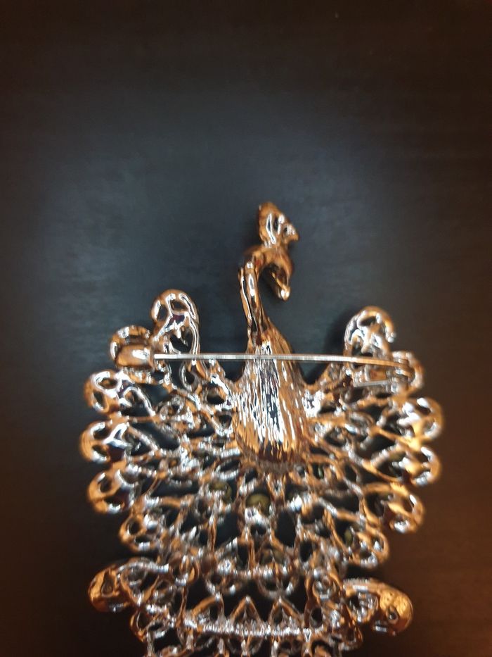 Broche "Paon" bleue et argentée - photo numéro 7