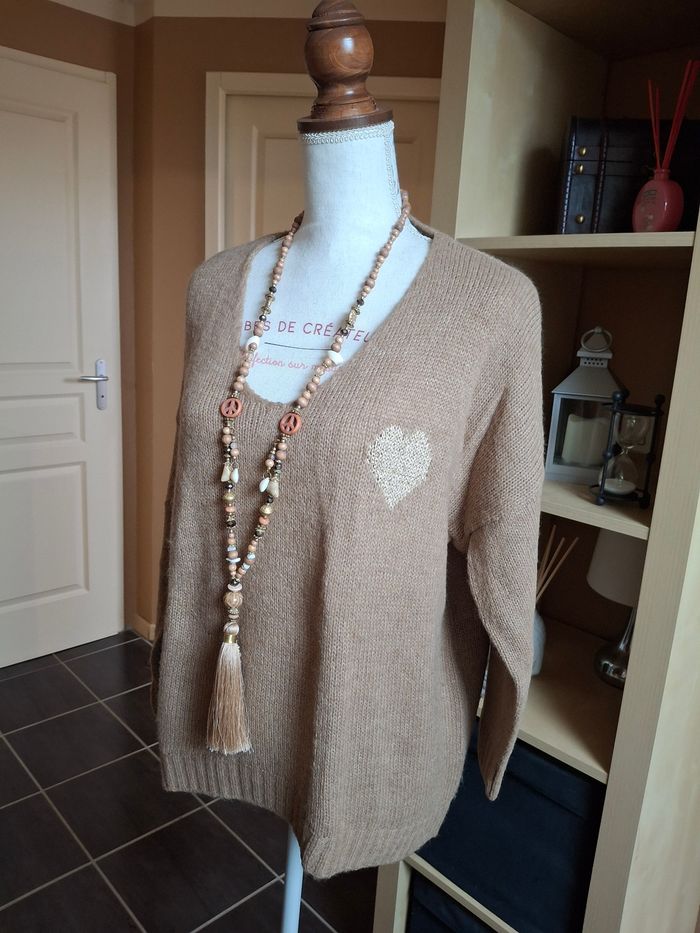 Pull camel cœur doré neuf
