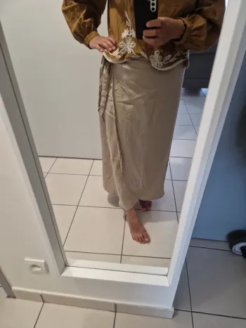 Jupe porte-feuille à nouer lin beige taille 46 très bon état