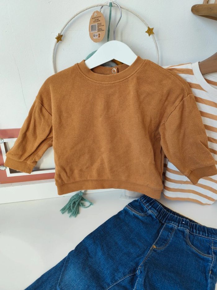 Ensemble pull jeans t shirt 18 mois camel rayé - photo numéro 2