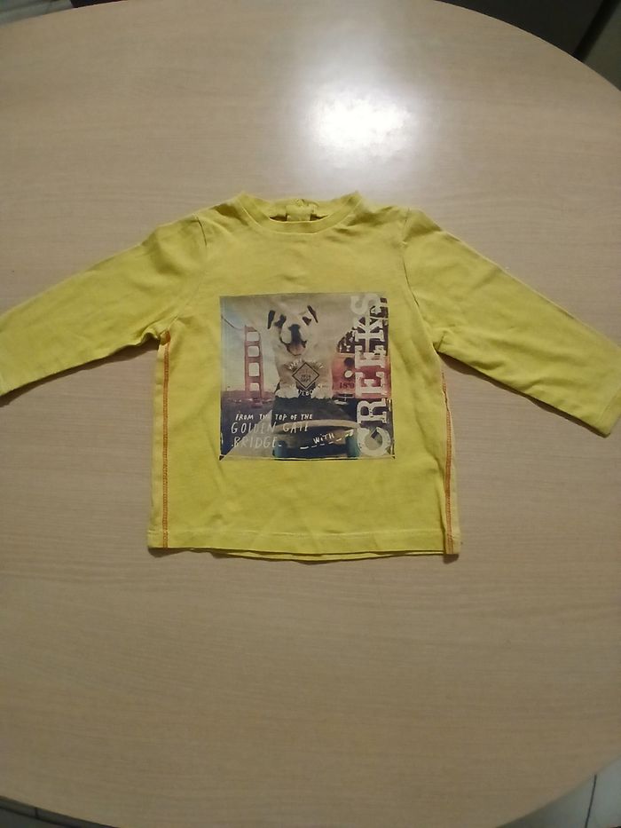 Pull fin en coton bebe taille 12 mois marque creeks couleur jaune motifs chien - photo numéro 4