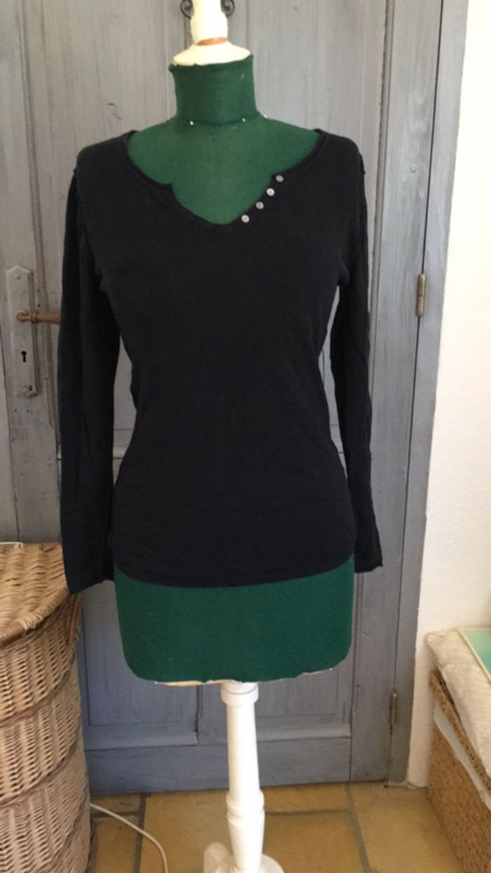 Pull tunisien col V it hippie noir chat