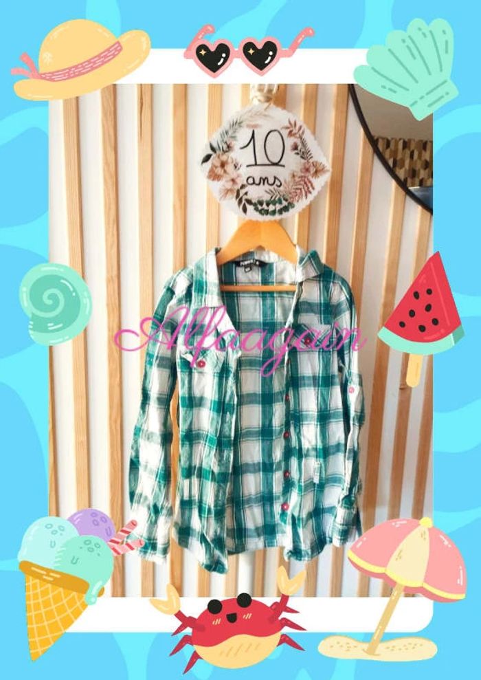 Chemise quadrillée verte/blanche 10ans punkids
