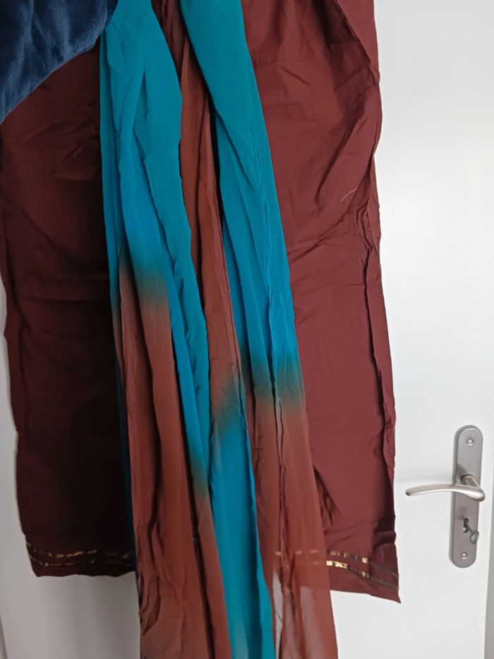 Tunique indienne bleue/marron avec écharpe taille 38 - photo numéro 7