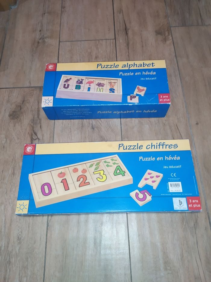 2 puzzles en bois l'alphabet et les chiffres - photo numéro 2