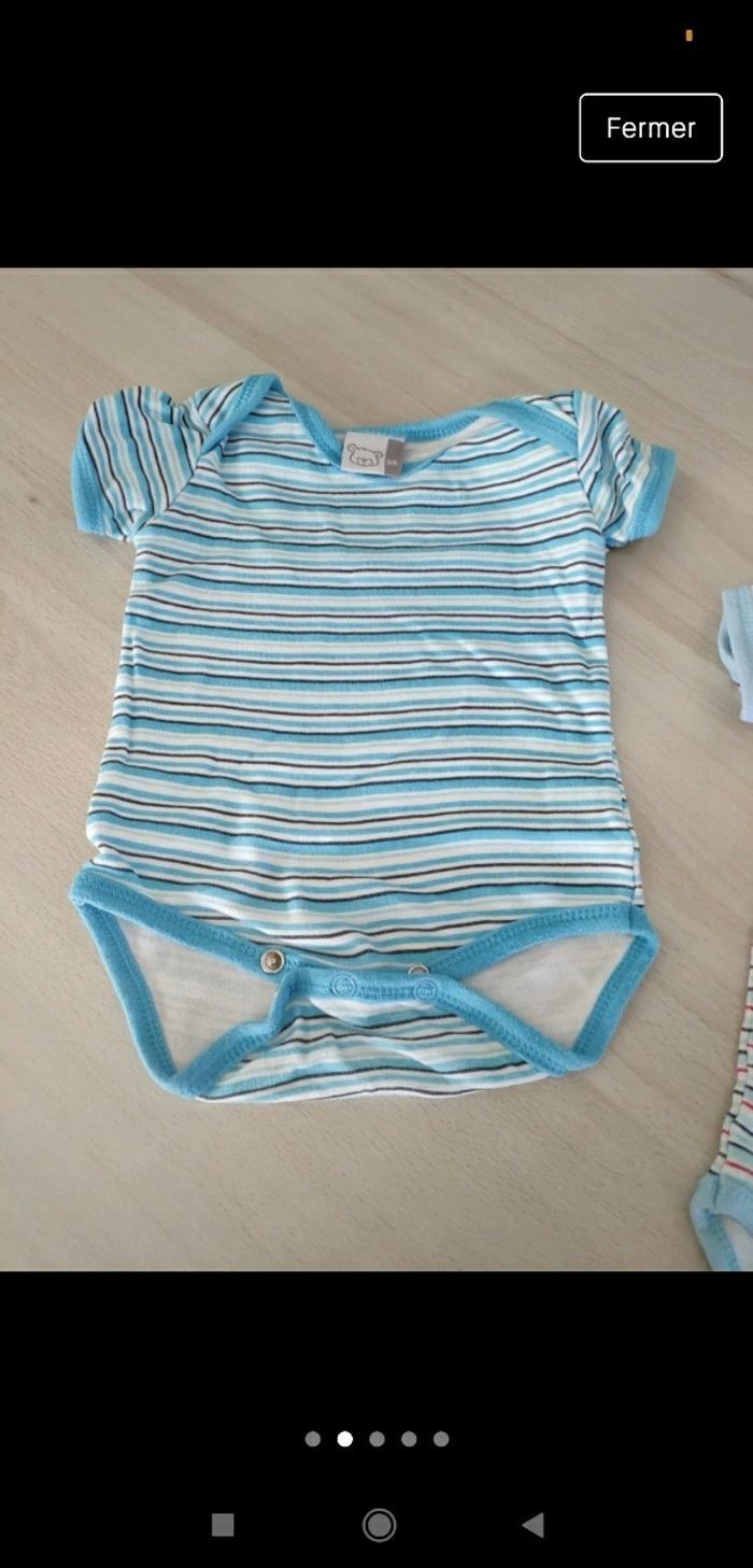 Lot de 2 bodys rayés bleu 3 mois bébé garçon - photo numéro 2