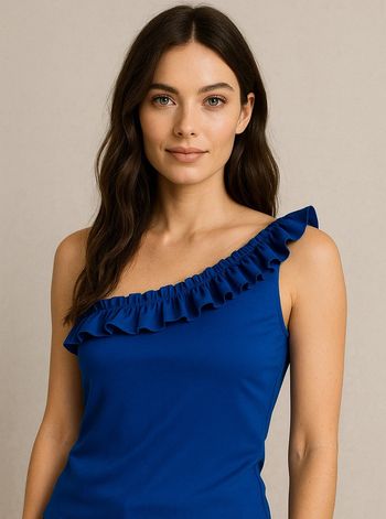 Body string bleu à volants monomanche bretelle épaule - taille M