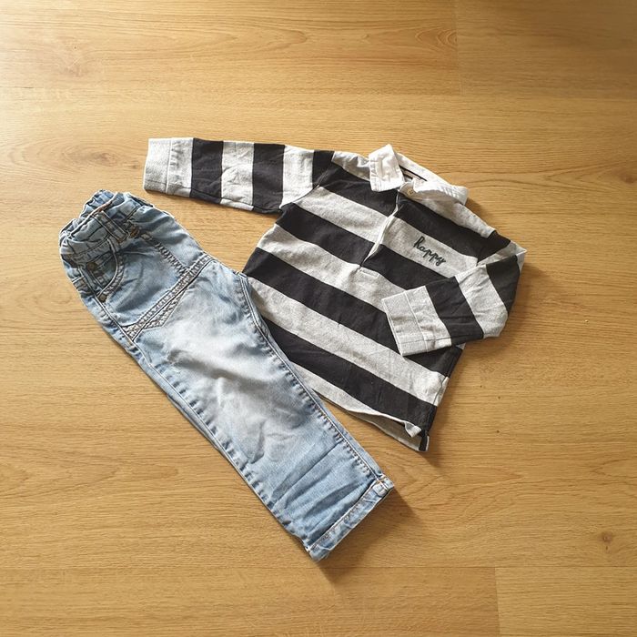 💚 Ensemble tee-shirt ML polo jeans 12 mois Bout'chou/Zara #emyfleury_12moisgarçon - photo numéro 1