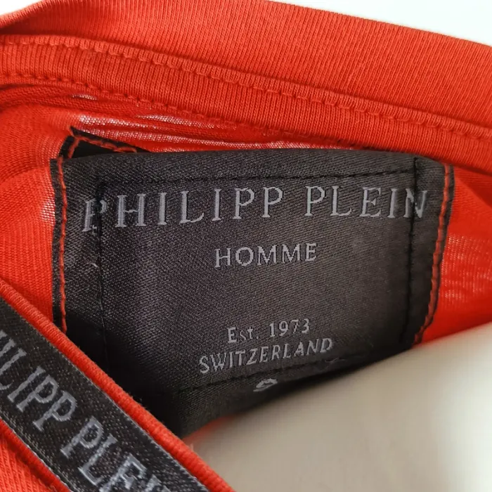 T-shirt rouge Philipp Plein skull strassé imprimé hexagonal Taille M A1184 - photo numéro 8