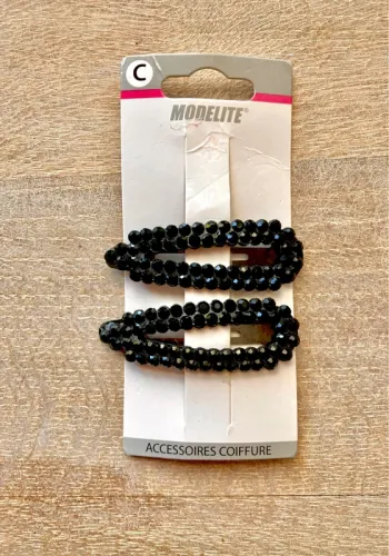 Modelite 2 barrettes plates noires strass