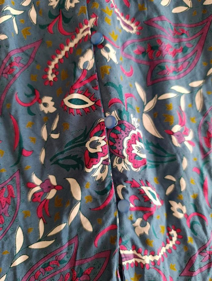 Robe longue bleu Blancheporte 36 fleuri feuillage manches 3/4 - photo numéro 7
