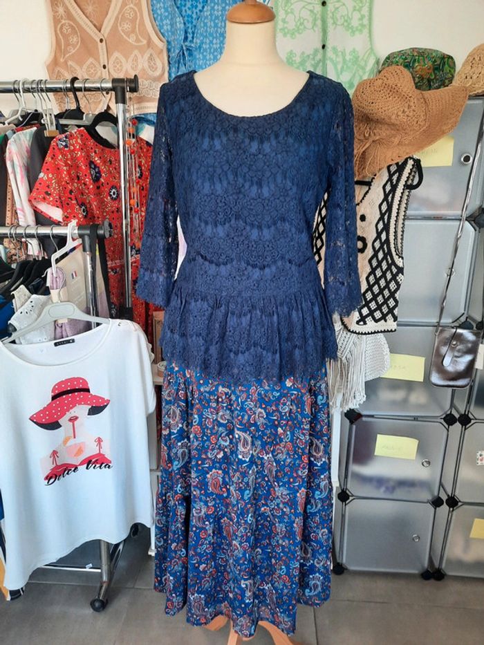 Haut bleu dentelle La Redoute neuf avec étiquette 🏷 dressing vintage # - photo numéro 2