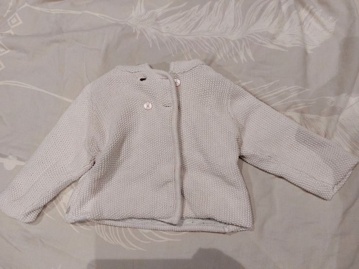 Gilet chaud tricot à capuche rose pâle Obaibi fille 12 mois - photo numéro 5