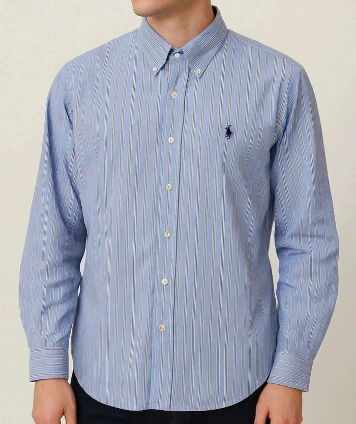 Chemise Ralph Lauren Classic Fit Rayée Bleu Vintage Y2K – Taille L