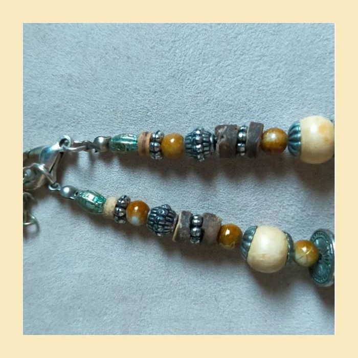 Parure vintage collier + bracelet perles bois & céramique - photo numéro 14